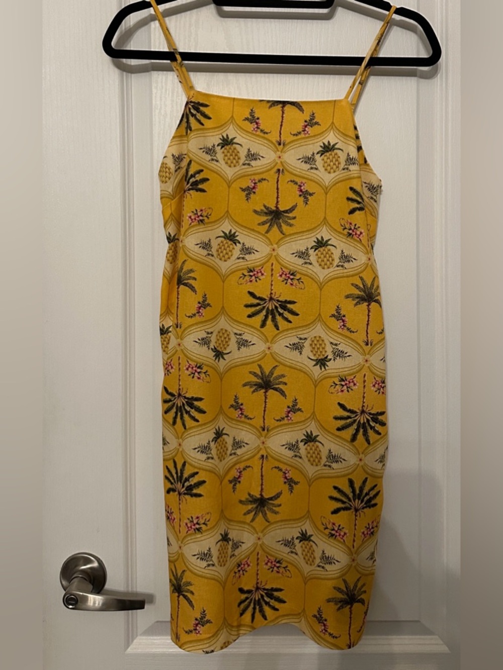 Monteau Yellow Tropical Midi Skirt with Pineapple & Palm Print